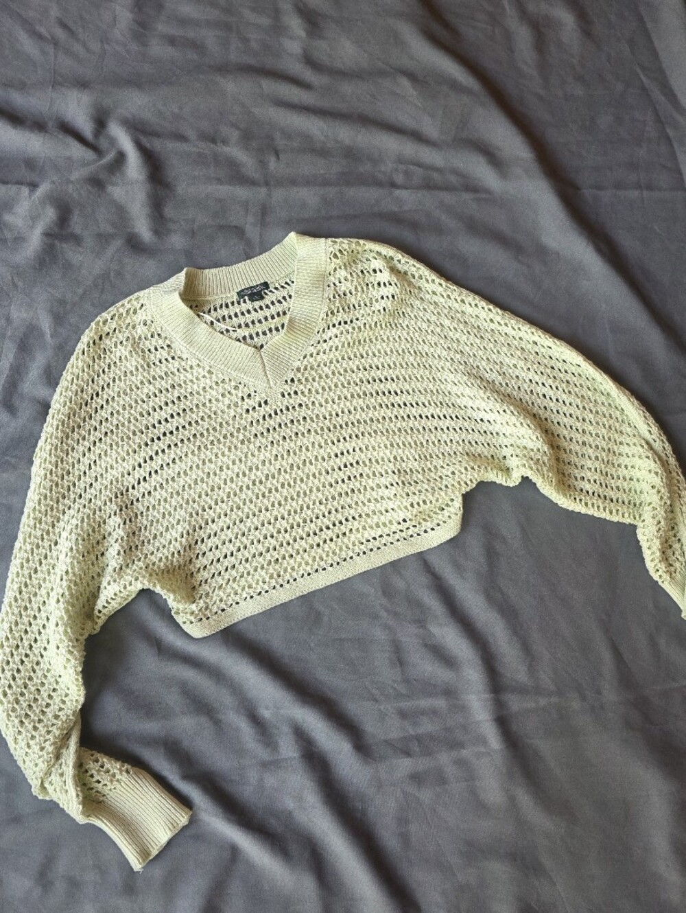 wild fable Cream Open-Knit Cropped Sweater